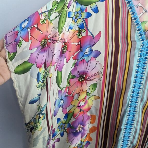 Women's Johnny Was Silk Stellar Poncho XS Rainbow Floral Tassels - Picture 5 of 8